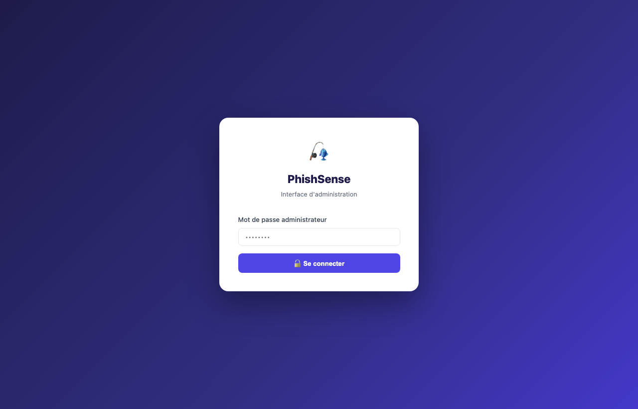 Connexion admin PhishSense
