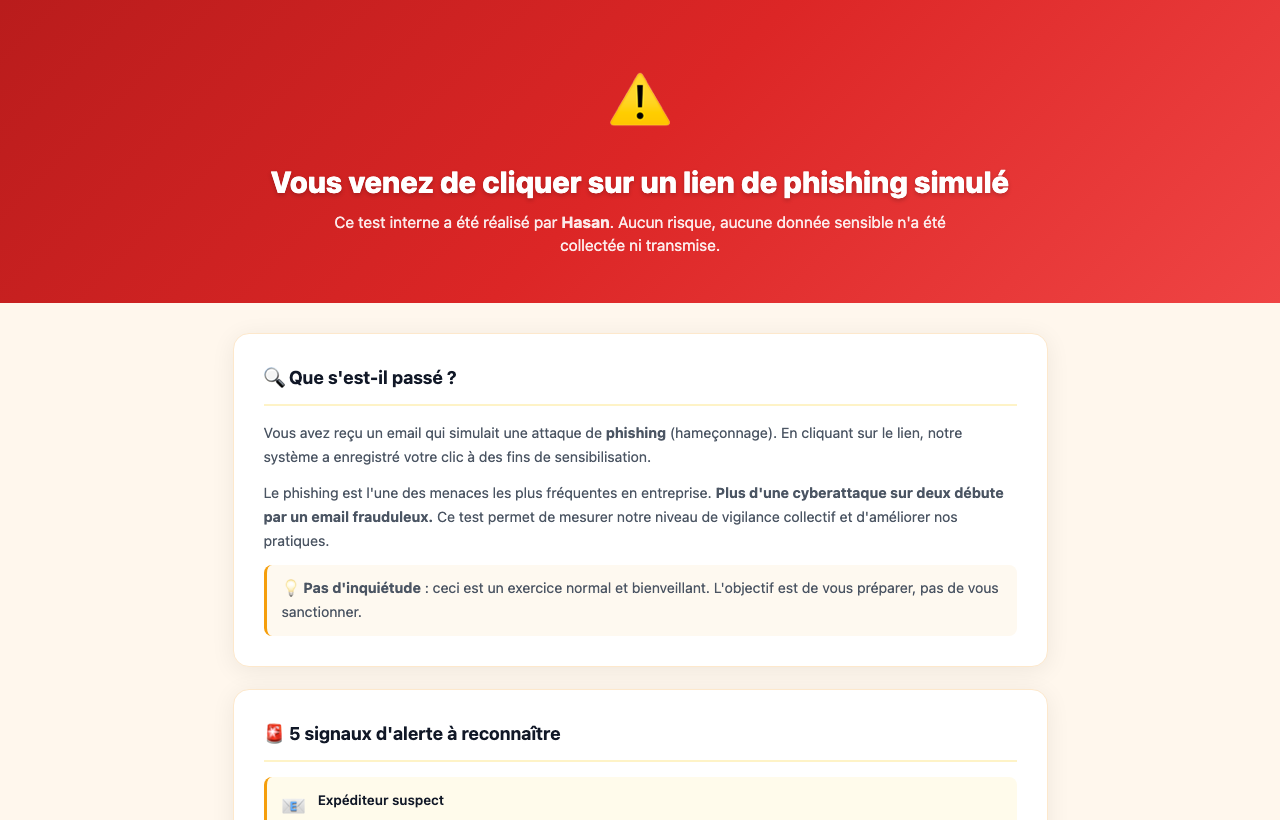 Sensibilisation après clic PhishSense