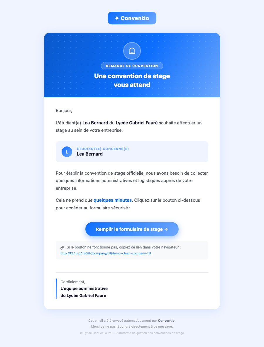 Email entreprise Conventio