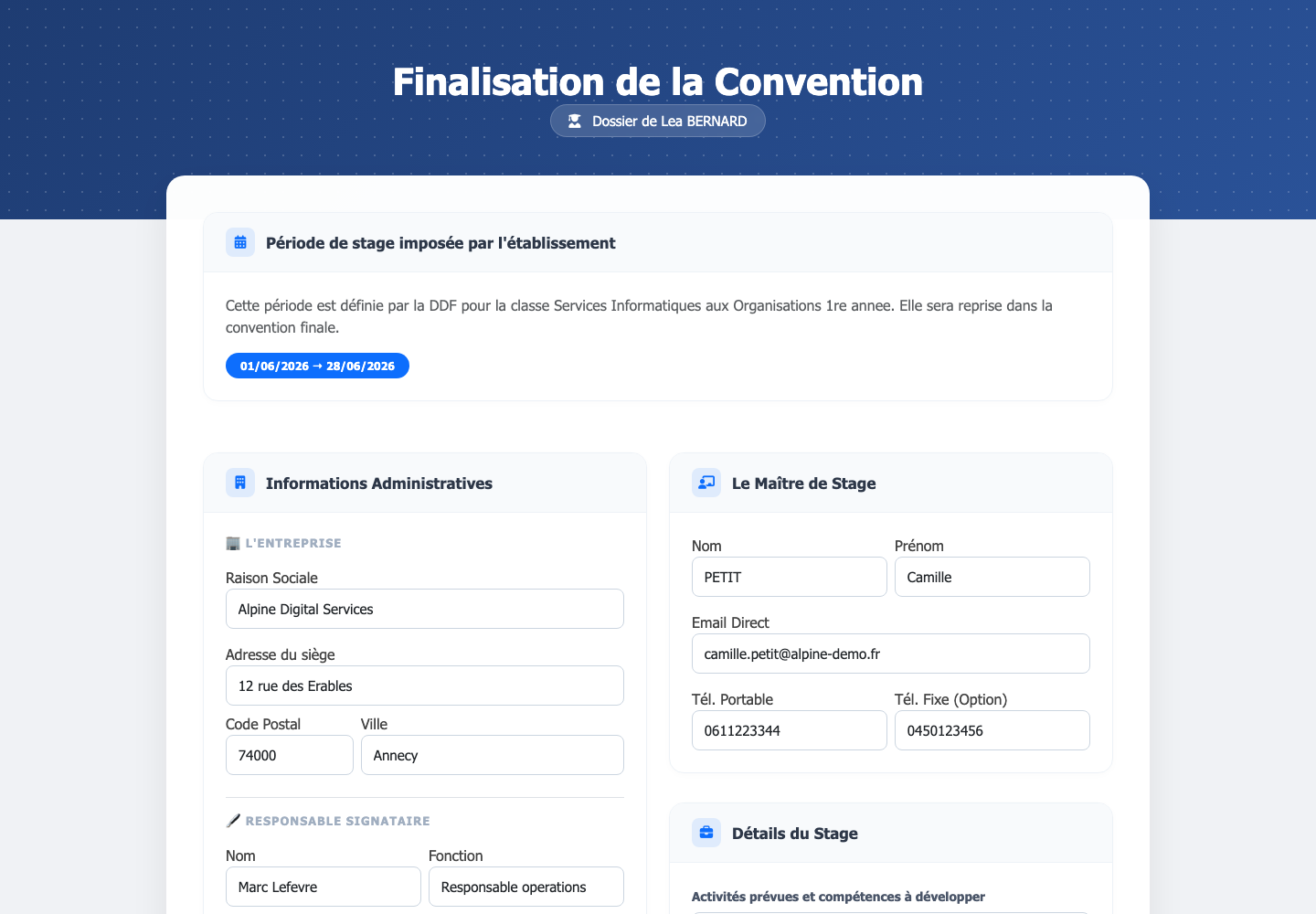Formulaire entreprise Conventio