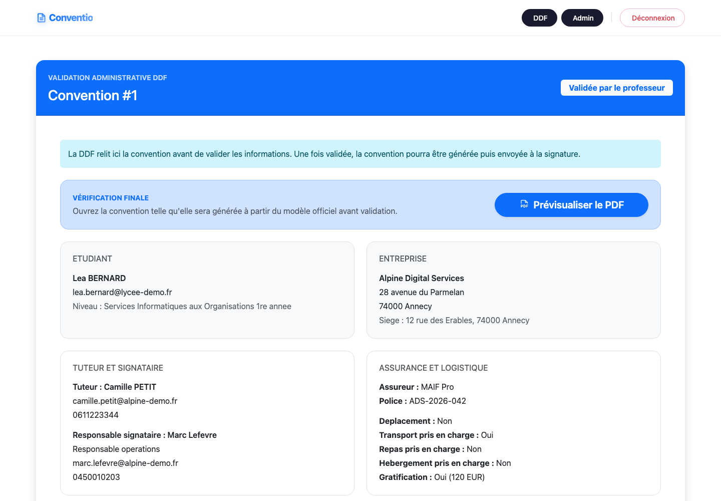 Validation administrative DDF Conventio