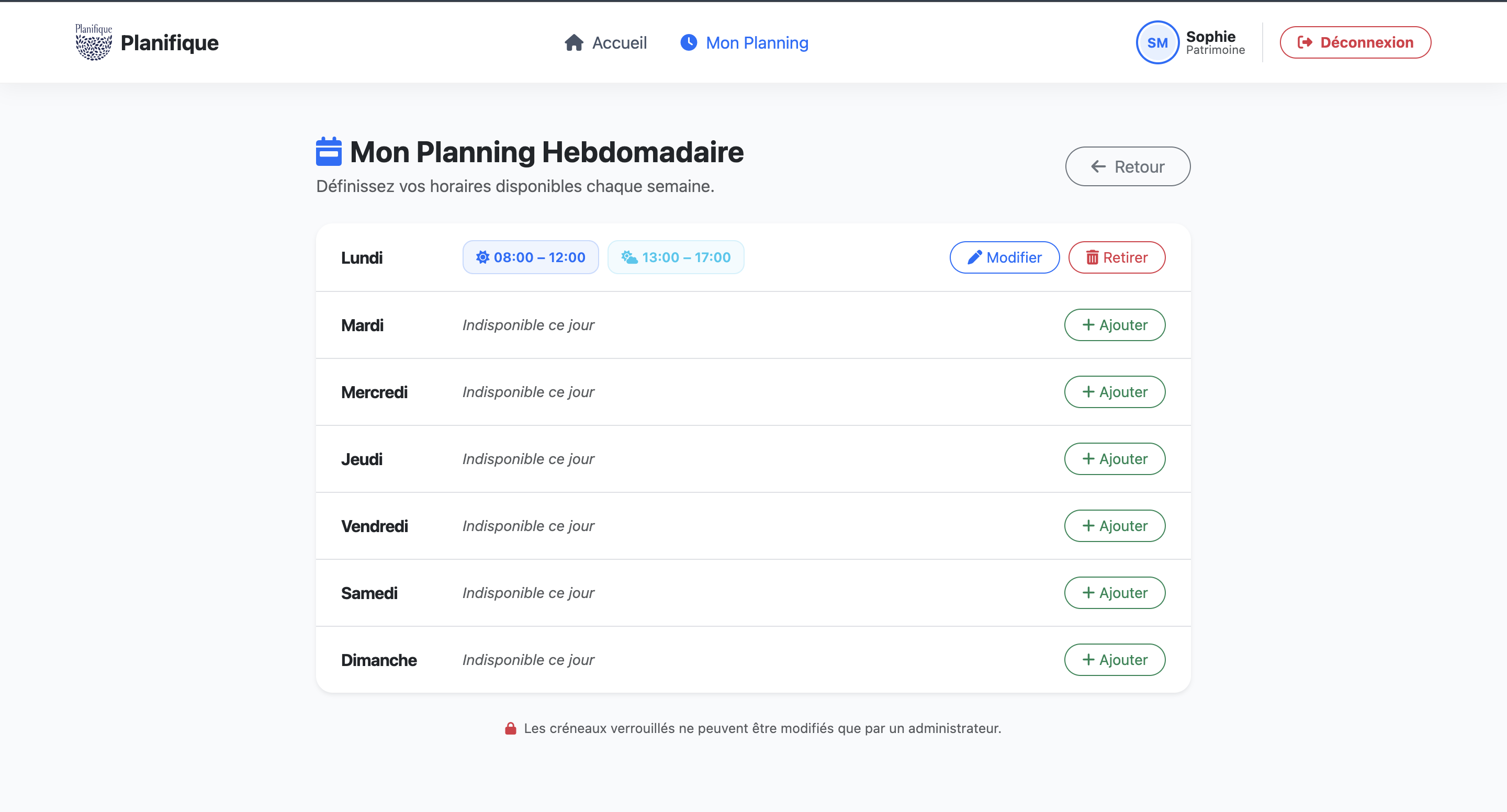 Planning hebdomadaire Planifique