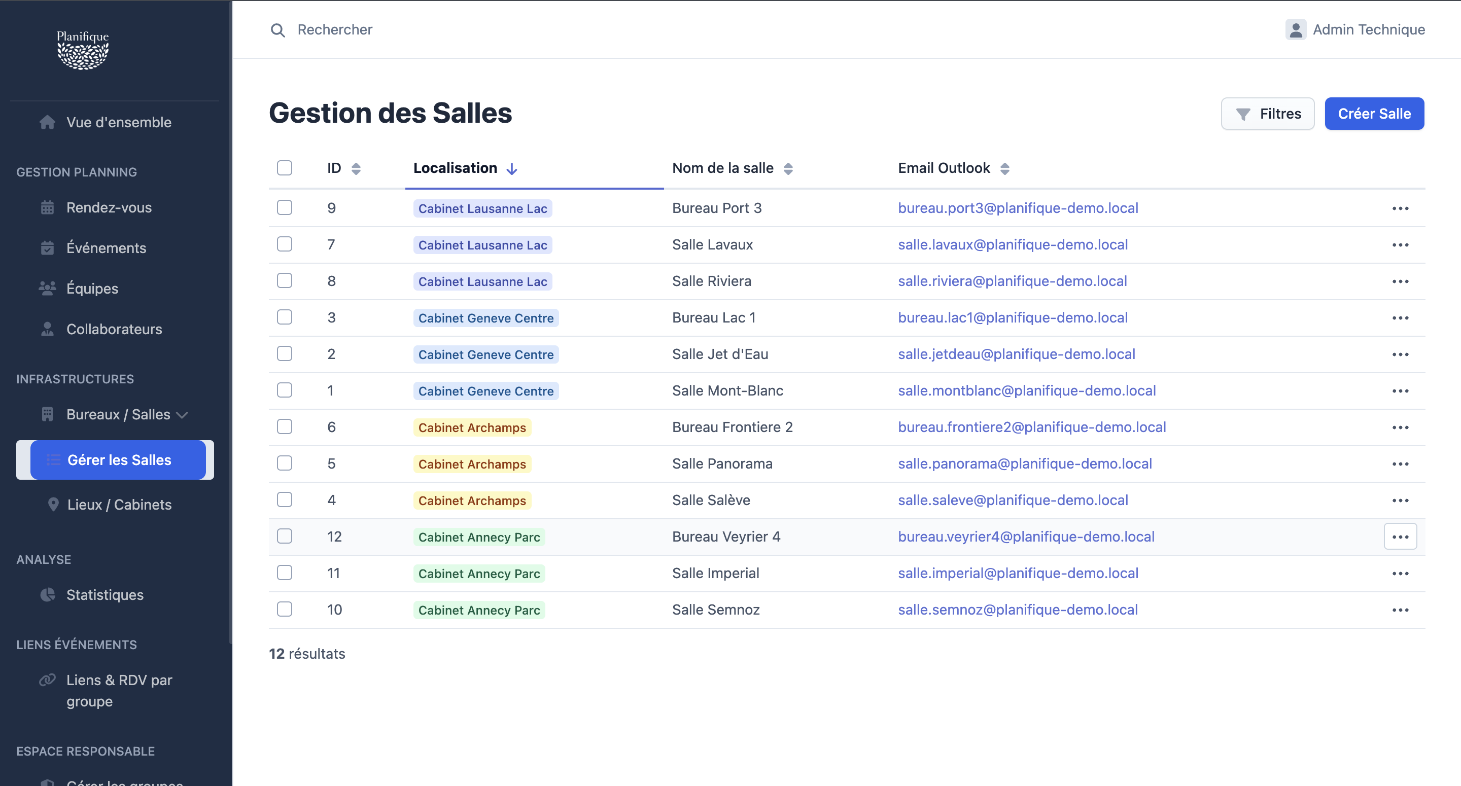 Gestion des salles Planifique