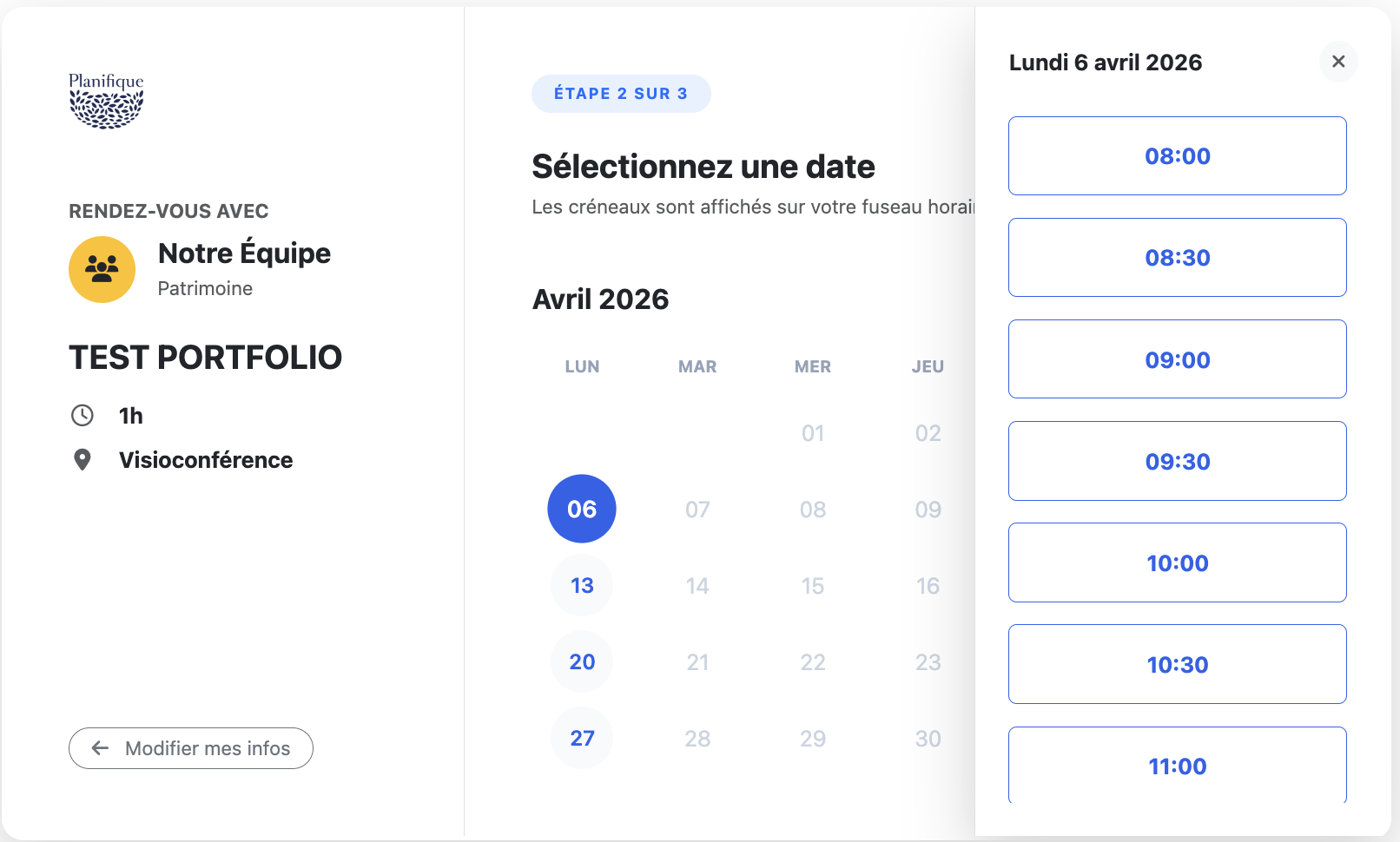 Calendrier de réservation Planifique
