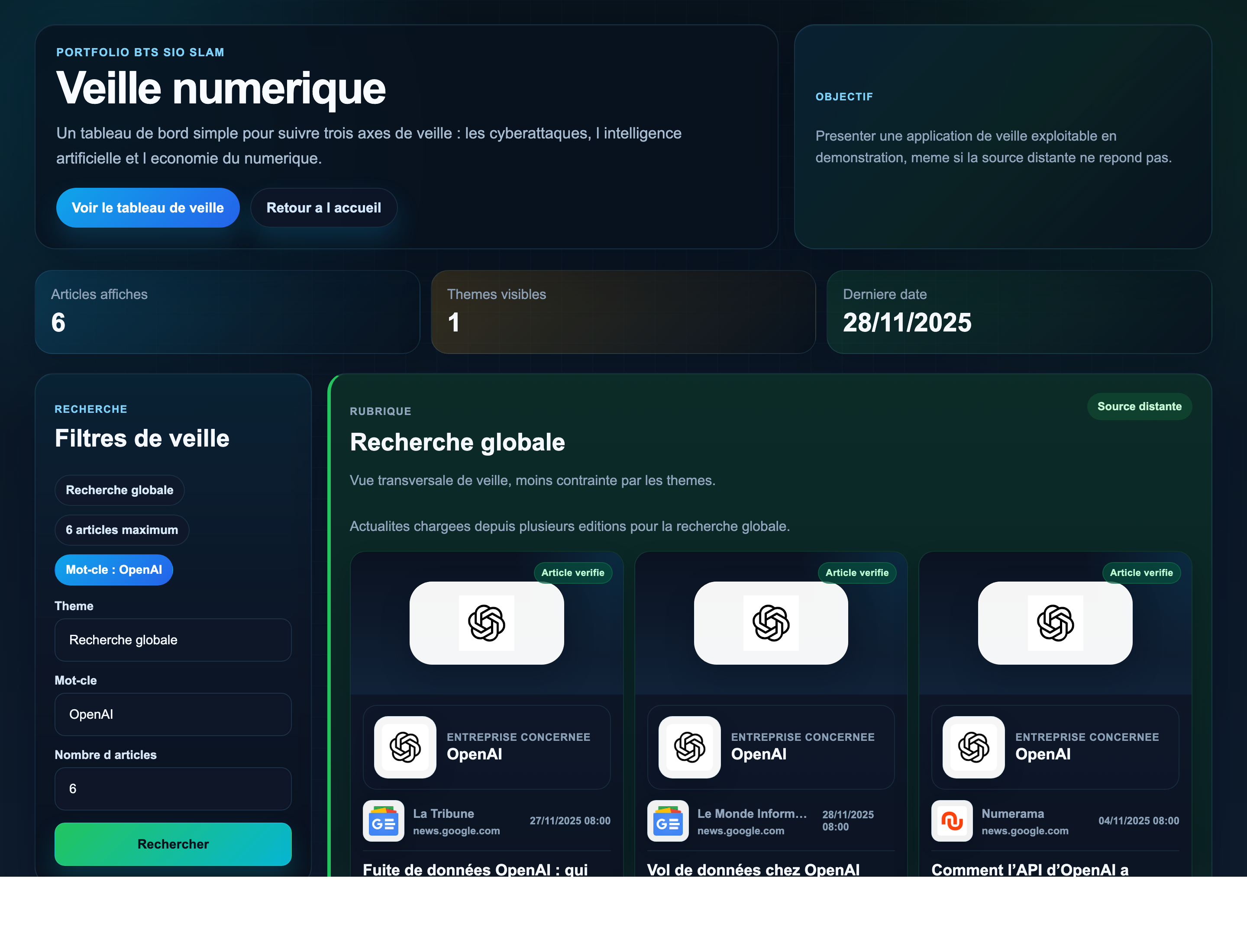 Formulaire de recherche Radar Veille Tech