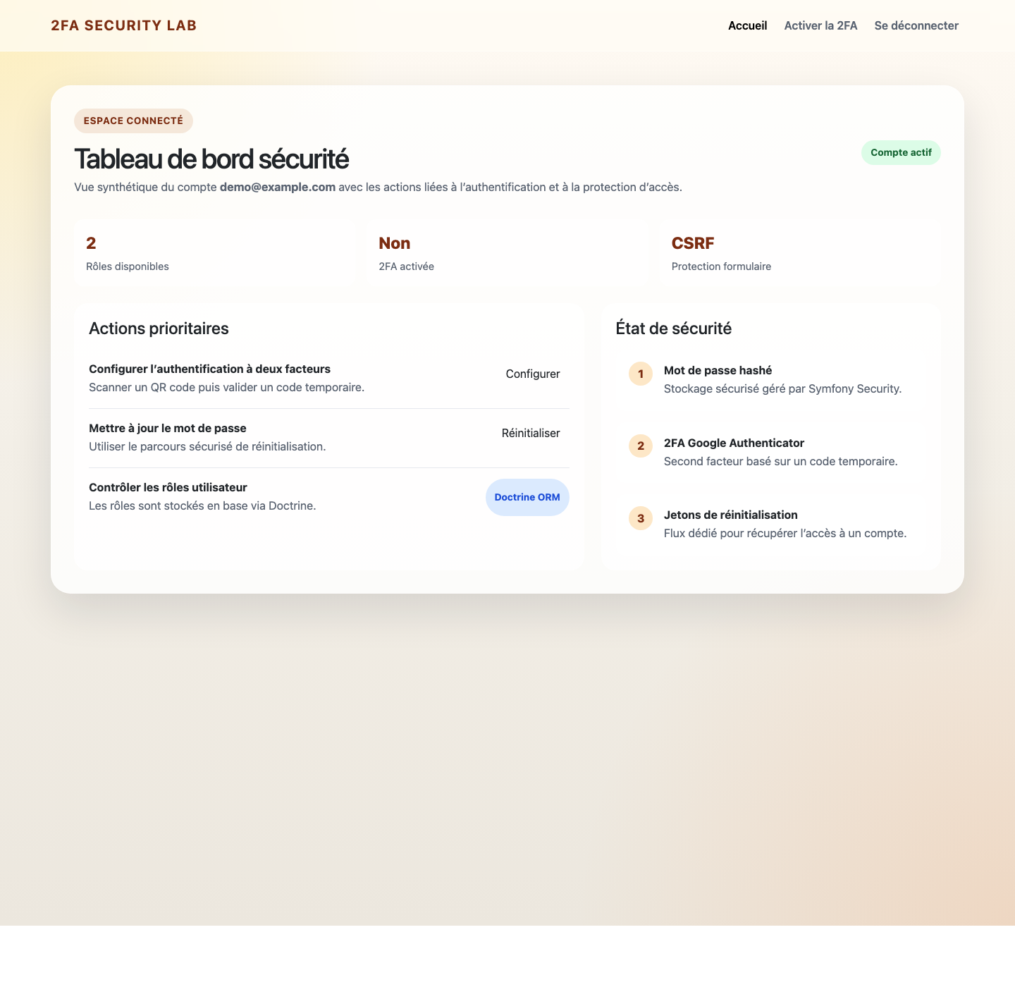 Connexion Symfony 2FA