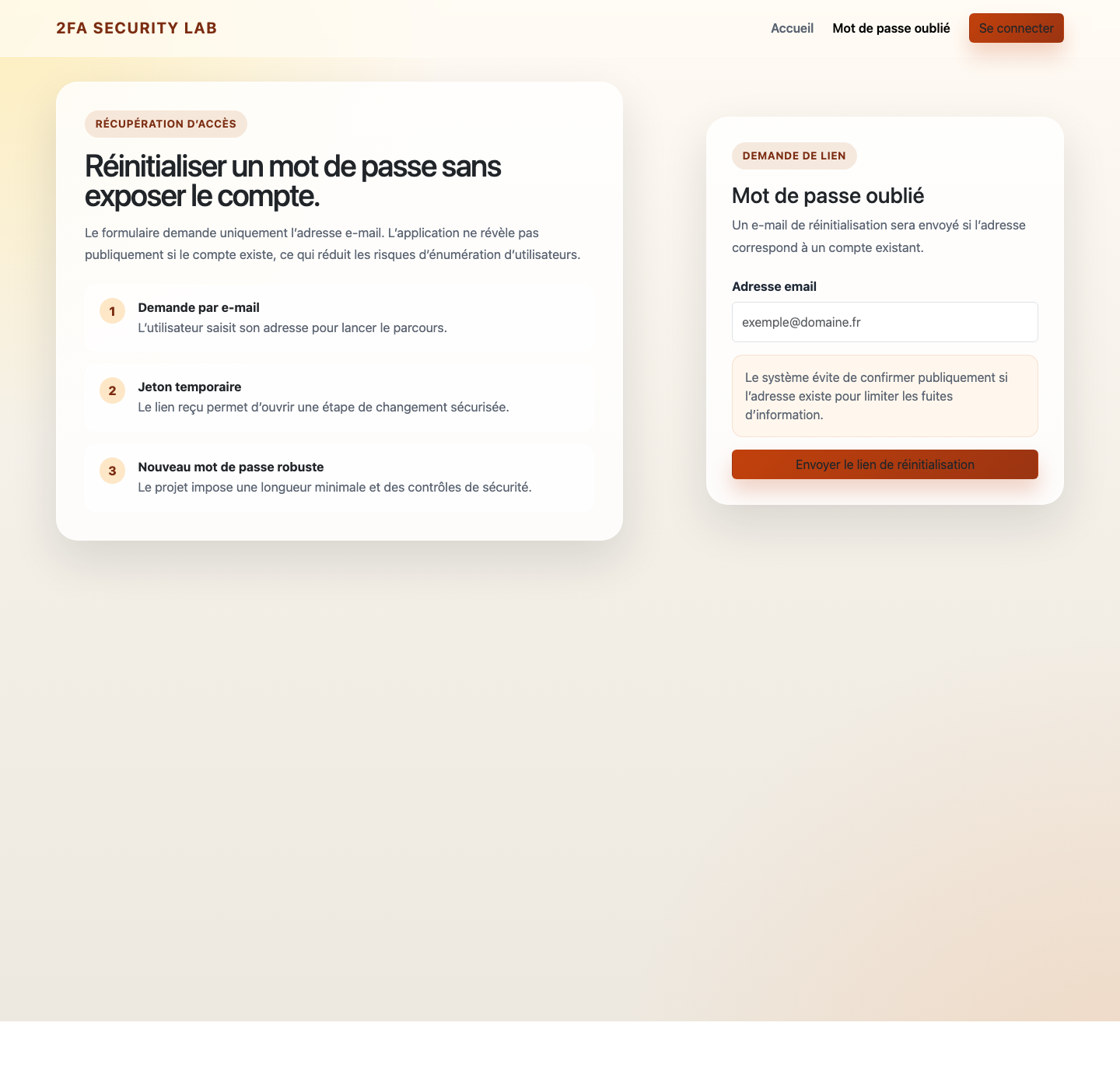 Demande de reinitialisation de mot de passe